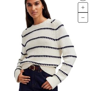 Madewell Cream and Navy Striped Cotton Crewneck Sweater